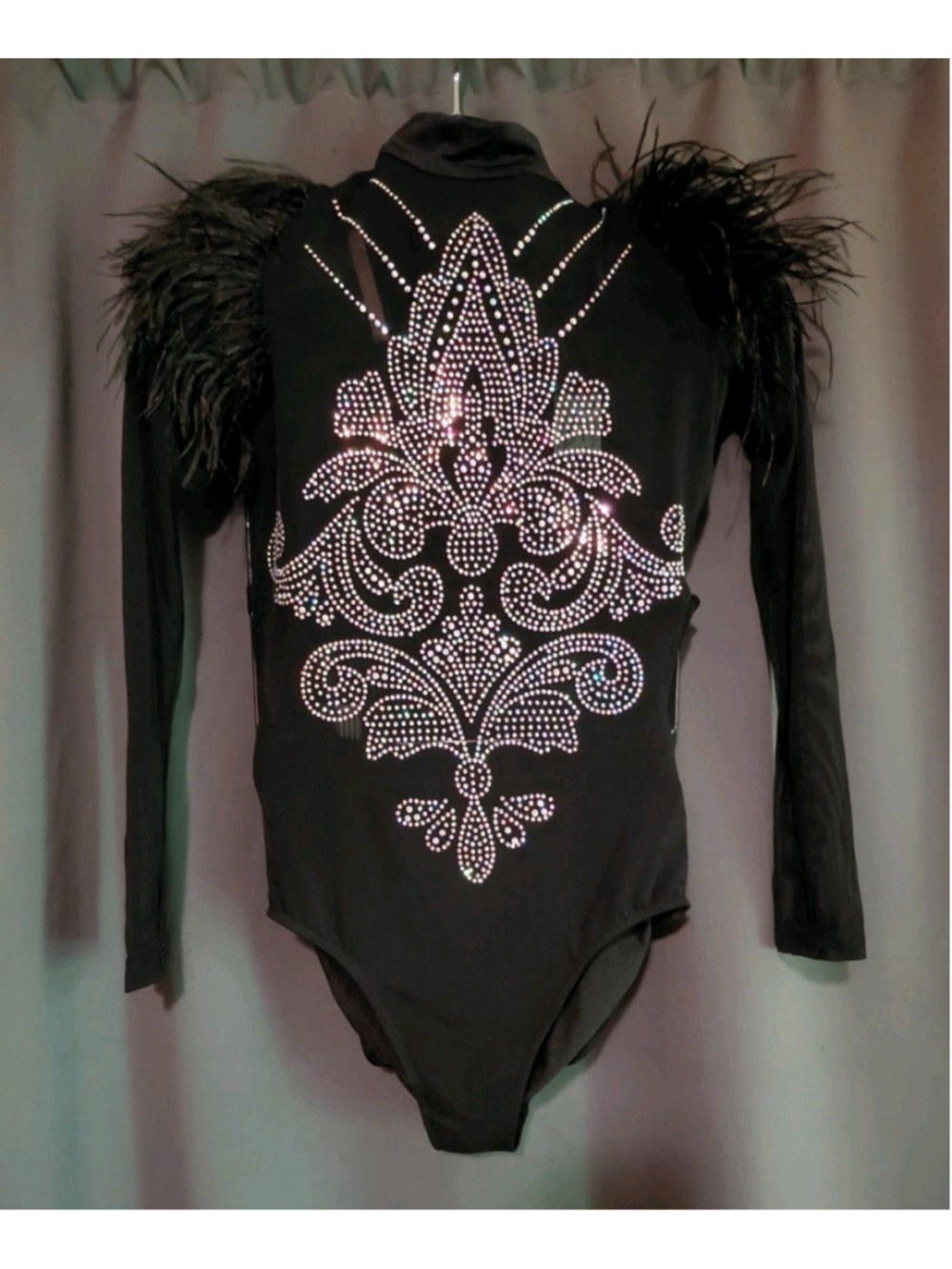 Tenth House Dance Leotard Size MA Black Rhinestone Feather Mesh Eminent TH23111